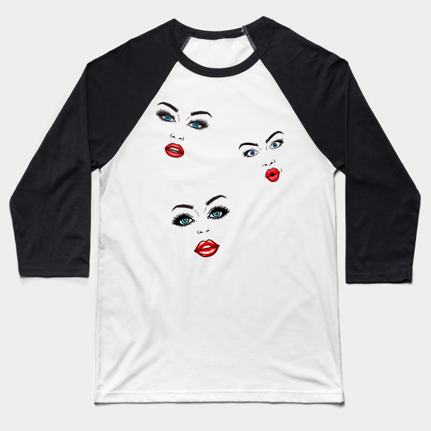 faces Baseball T-Shirt by Paula Columbu